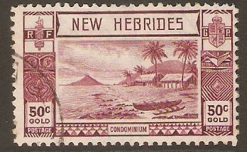 New Hebrides 1938 50c Purple. SG59.